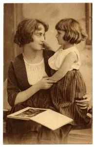 Antique Postcard Mother & Daughter